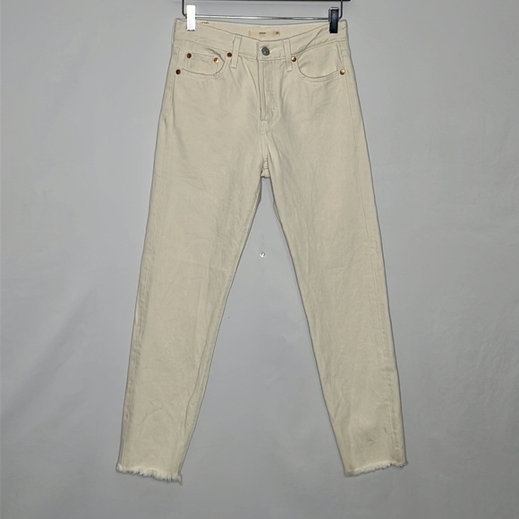 Levi's Wedgie Icon Fit Button Fly Raw Hem Jeans in Ecru - Size 26 - Picture 3 of 11